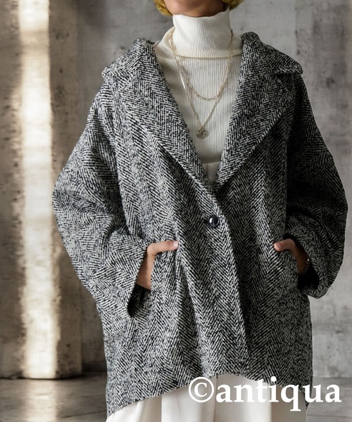 antiqua(アンティカ)の「コクーンコート(テーラードジャケット・レディース・ブラック・ONESIZE)」の7枚目の写真