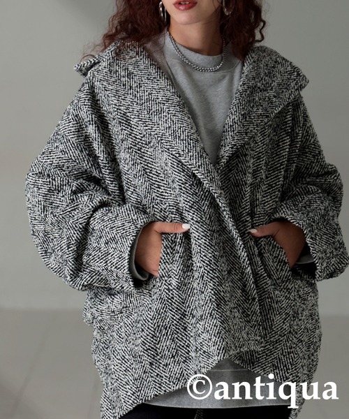 antiqua(アンティカ)の「コクーンコート(テーラードジャケット・レディース・ブラック・ONESIZE)」の5枚目の写真