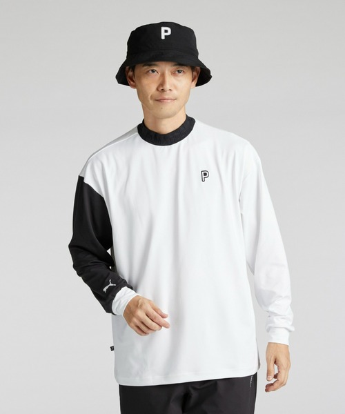 PUMA（プーマ）の「PUMA プーマ メンズ ゴルフ PC ストレッチ アシンメトリー CB P ロゴ 長袖 シャツ（Tシャツ/カットソー・メンズ・ホワイト系その他/グリーン×オレンジ/グリーン系その他・XX-LARGE/SMALL/X-LARGE/MEDIUM/LARGE）」の2枚目の写真