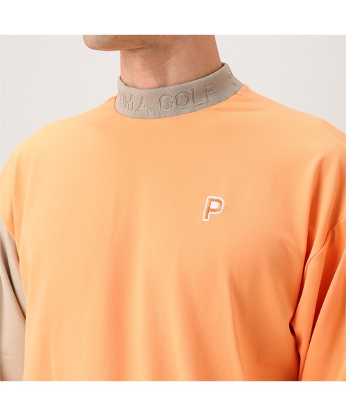 PUMA（プーマ）の「PUMA プーマ メンズ ゴルフ PC ストレッチ アシンメトリー CB P ロゴ 長袖 シャツ（Tシャツ/カットソー・メンズ・ホワイト系その他/グリーン×オレンジ/グリーン系その他・XX-LARGE/SMALL/X-LARGE/MEDIUM/LARGE）」の4枚目の写真