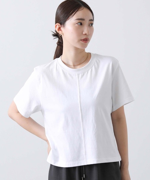 Gready Brilliant(グレディブリリアン)の「C天竺BOXTシャツ(Tシャツ/カットソー・レディース・オフホワイト/ブラック・38)」の1枚目の写真