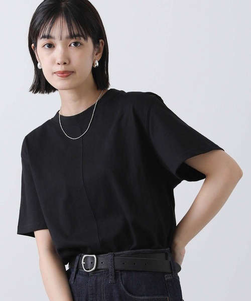 Gready Brilliant(グレディブリリアン)の「C天竺BOXTシャツ(Tシャツ/カットソー・レディース・オフホワイト/ブラック・38)」の2枚目の写真