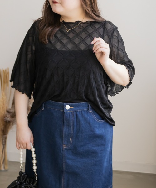 CLETTE(クレット)の「モチーフ柄シアープルオーバー(その他トップス・レディース・ブラック/アイボリー/ブラウン・LL/4L/3L)」の3枚目の写真