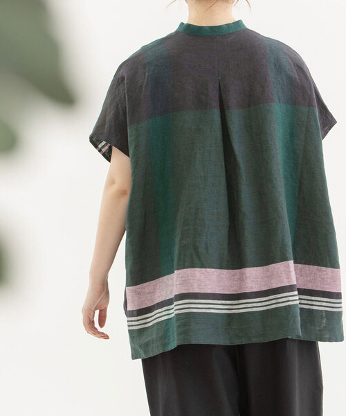 nop de nod（ノップドゥノッド）の「Cielリネンパネルチェックスタンドカラーシャツ（シャツ/ブラウス・レディース・ブラック/ダークグリーン/レッド・M）」の14枚目の写真