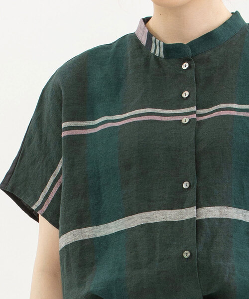 nop de nod（ノップドゥノッド）の「Cielリネンパネルチェックスタンドカラーシャツ（シャツ/ブラウス・レディース・ブラック/ダークグリーン/レッド・M）」の16枚目の写真