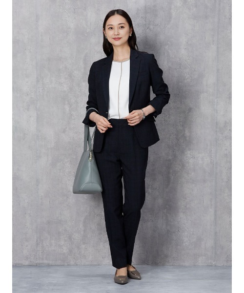 Perfect Suit FActory(パーフェクトスーツファクトリー)の「グレンチェックスーツ ジャケット ネイビー/ブラウン(スーツジャケット・レディース・ネイビー/ブラウン・11号/9号/7号)」の1枚目の写真