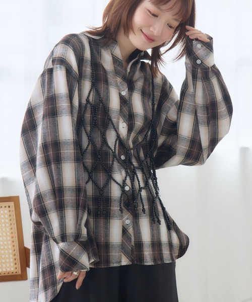 RETRO GIRL（レトロガール）の「【新色追加】アソートチェックシャツ（シャツ/ブラウス・レディース・ブルー系その他2/ナチュラル/ブルー/ブラウン系その他2/レッド/ブラウン・FREE）」の2枚目の写真