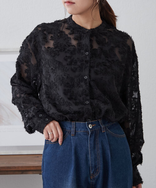 Remind me and forever(リマインドミーアンドフォーエバー)の「シャギージャガードシャツ(シャツ/ブラウス・レディース・ネイビー/アイボリー/ブラック/グレー・FREE)」の1枚目の写真