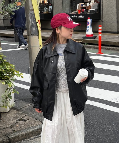 HALEY PESCA（ヘーリーペスカ）の「HALEY PESCA/合成皮革　 オーバーサイズ　BIGブルゾン（ブルゾン・レディース・チャコールグレー/ブラック/ブラウン・MEDIUM）」の2枚目の写真