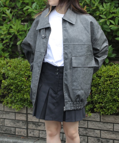 HALEY PESCA（ヘーリーペスカ）の「HALEY PESCA/合成皮革　 オーバーサイズ　BIGブルゾン（ブルゾン・レディース・チャコールグレー/ブラック/ブラウン・MEDIUM）」の13枚目の写真