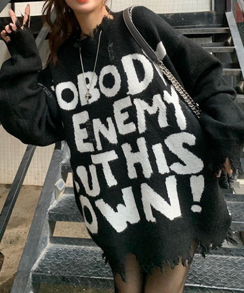 セール】レタリング ダメージ加工セーター（ニット/セーター）｜GEMEDA