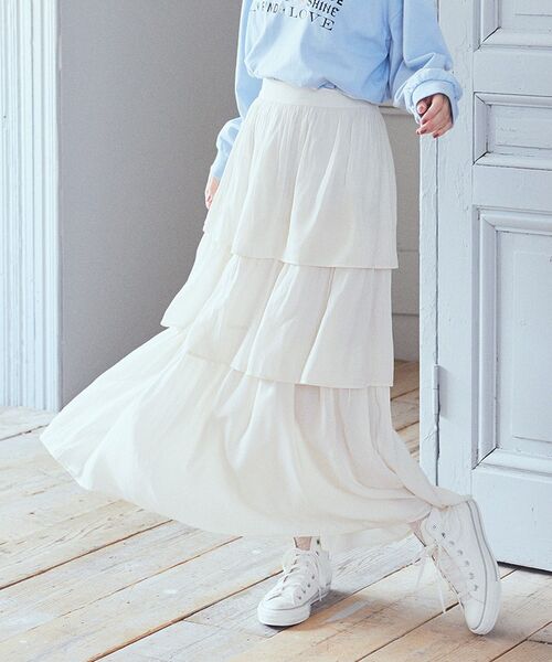 earth music&ecology（アースミュージックアンドエコロジー）の「ティアードスカート（スカート・レディース・ブルー/ブラック/アイボリー・FREE）」の15枚目の写真