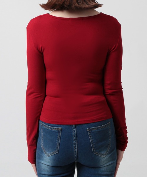 Julia Boutique(ジュリアブティック)の「ギャザーカシュクールカットソートップス(Tシャツ/カットソー・レディース・グレー/ブラック/レッド/ベージュ・ONE)」の12枚目の写真