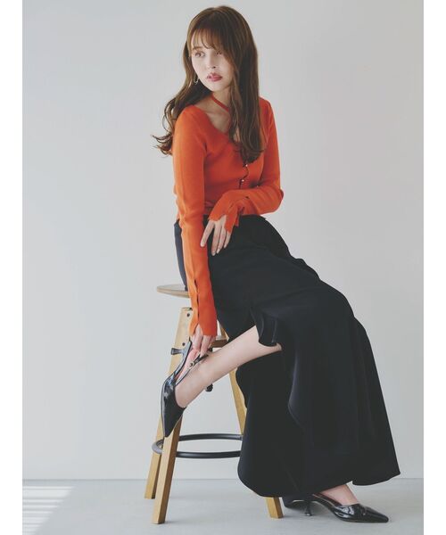 dazzlin(ダズリン)の「カーデタイトレイヤードリボントップス(ニット/セーター・レディース・アイボリー/オレンジ/ピンク/チャコールグレー/ブラック・FREE)」の13枚目の写真