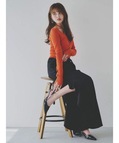 dazzlin(ダズリン)の「カーデタイトレイヤードリボントップス(ニット/セーター・レディース・アイボリー/オレンジ/ピンク/チャコールグレー/ブラック・FREE)」の14枚目の写真