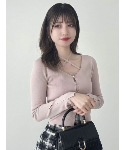 dazzlin(ダズリン)の「カーデタイトレイヤードリボントップス(ニット/セーター・レディース・アイボリー/オレンジ/ピンク/チャコールグレー/ブラック・FREE)」の15枚目の写真