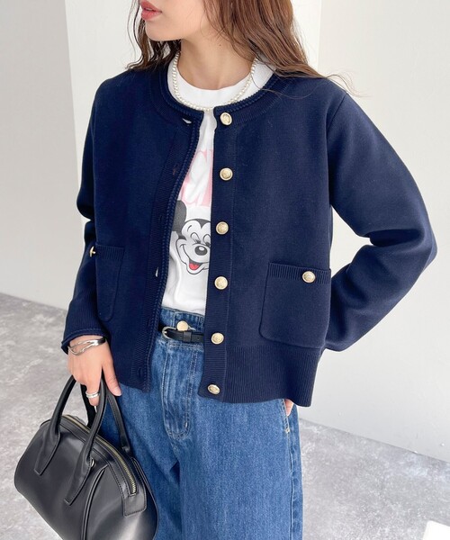 fredy emue（フレディエミュ）の「ミラノリブ ジャケット カーディガン（カーディガン/ボレロ・レディース・ネイビー/アイボリー/サックスブルー/グレー・38）」の4枚目の写真