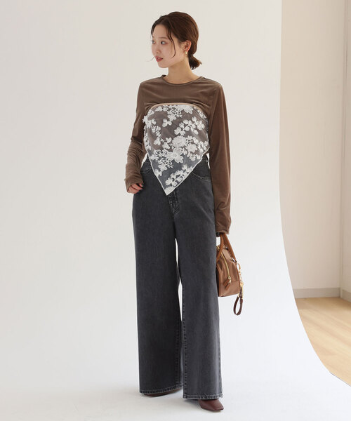 SLOBE IENA（スローブイエナ）の「《追加》ベロアトリコット プルオーバー（Tシャツ/カットソー・レディース・グレー/ブラウン/グリーン/ネイビー・FREE）」の20枚目の写真