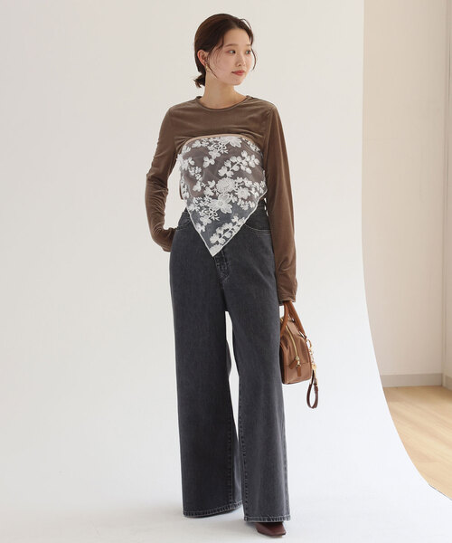 SLOBE IENA（スローブイエナ）の「《追加》ベロアトリコット プルオーバー（Tシャツ/カットソー・レディース・グレー/ブラウン/グリーン/ネイビー・FREE）」の21枚目の写真