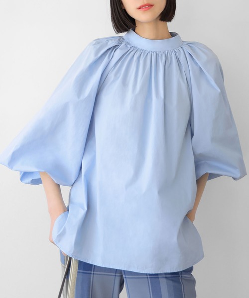 ELFRANK(エルフランク)の「ボリューム袖スタンドカラーコットンブラウス(シャツ/ブラウス・レディース・オフホワイト/ピンク/ブルー・FREE)」の1枚目の写真