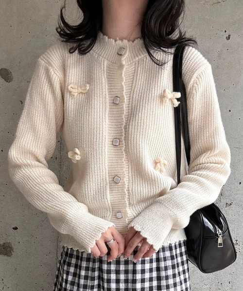 merrylatte（メリーラテ）の「リボンニットカーディガン（ニット/セーター・レディース・ホワイト・FREE）」の2枚目の写真