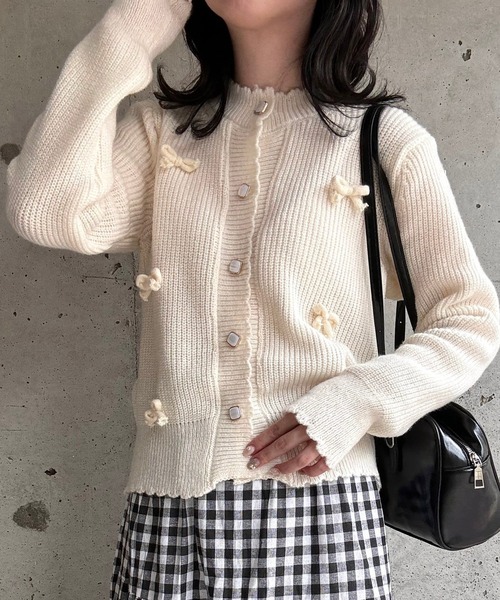 merrylatte（メリーラテ）の「リボンニットカーディガン（ニット/セーター・レディース・ホワイト・FREE）」の4枚目の写真