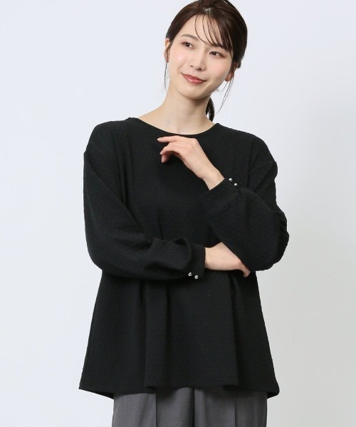 m.f.editorial（エムエフエディトリアル）の「【ペプラム ストレッチ】m.f.エディトリアル レディース ジャガード クルーネック 長袖プルオーバー（Tシャツ/カットソー・レディース・ブラック/ブルー/アイボリー・MEDIUM/LARGE）」の3枚目の写真