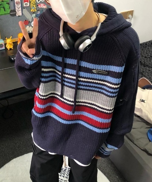 MGV（エムジーヴィー）の「マルチボーダーニットパーカー（ニット/セーター・メンズ・レッド/アイボリー/ネイビー・X-LARGE/LARGE/MEDIUM）」の15枚目の写真