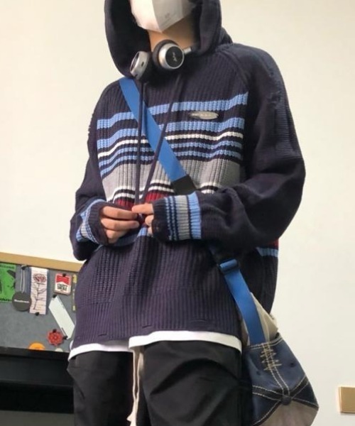 MGV（エムジーヴィー）の「マルチボーダーニットパーカー（ニット/セーター・メンズ・レッド/アイボリー/ネイビー・X-LARGE/LARGE/MEDIUM）」の14枚目の写真