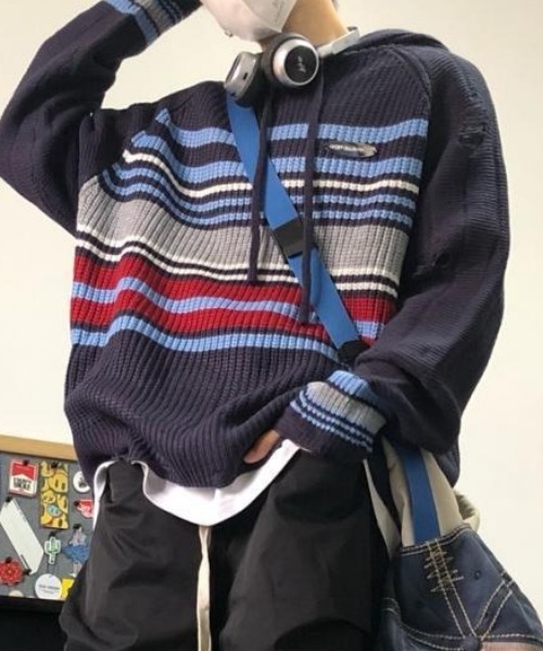 MGV（エムジーヴィー）の「マルチボーダーニットパーカー（ニット/セーター・メンズ・レッド/アイボリー/ネイビー・X-LARGE/LARGE/MEDIUM）」の13枚目の写真