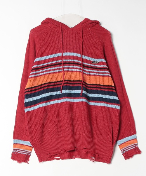 MGV（エムジーヴィー）の「マルチボーダーニットパーカー（ニット/セーター・メンズ・レッド/アイボリー/ネイビー・X-LARGE/LARGE/MEDIUM）」の6枚目の写真