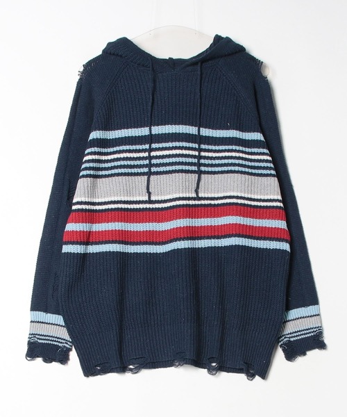 MGV（エムジーヴィー）の「マルチボーダーニットパーカー（ニット/セーター・メンズ・レッド/アイボリー/ネイビー・X-LARGE/LARGE/MEDIUM）」の7枚目の写真