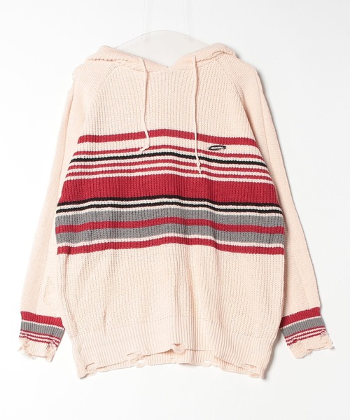 MGV（エムジーヴィー）の「マルチボーダーニットパーカー（ニット/セーター・メンズ・レッド/アイボリー/ネイビー・X-LARGE/LARGE/MEDIUM）」の5枚目の写真