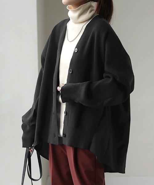 HUG.U(ハグユー)の「「 ニット × シャツ 」カーディガン(カーディガン/ボレロ・レディース・ダークグリーン/ブラック/ブラウン/グレー・FREE)」の2枚目の写真
