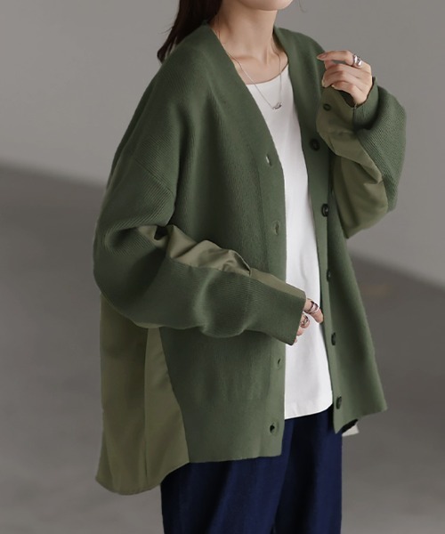 HUG.U(ハグユー)の「「 ニット × シャツ 」カーディガン(カーディガン/ボレロ・レディース・ダークグリーン/ブラック/ブラウン/グレー・FREE)」の5枚目の写真