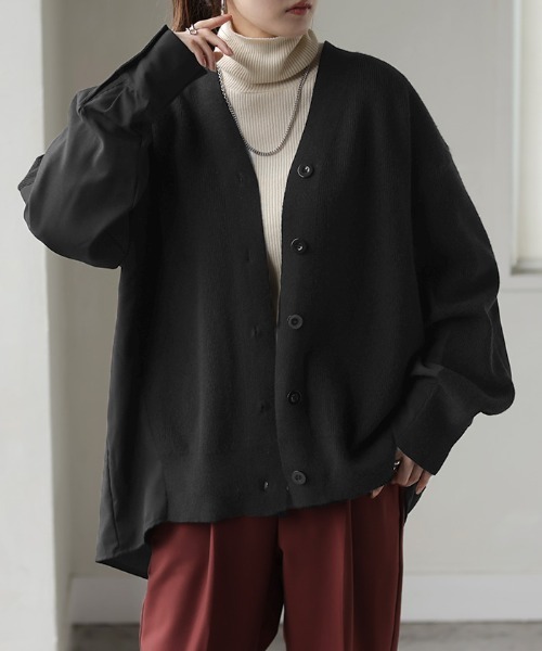 HUG.U(ハグユー)の「「 ニット × シャツ 」カーディガン(カーディガン/ボレロ・レディース・ダークグリーン/ブラック/ブラウン/グレー・FREE)」の16枚目の写真