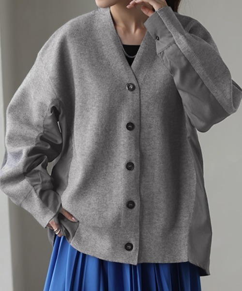 HUG.U(ハグユー)の「「 ニット × シャツ 」カーディガン(カーディガン/ボレロ・レディース・ダークグリーン/ブラック/ブラウン/グレー・FREE)」の14枚目の写真
