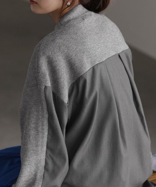 HUG.U(ハグユー)の「「 ニット × シャツ 」カーディガン(カーディガン/ボレロ・レディース・ダークグリーン/ブラック/ブラウン/グレー・FREE)」の12枚目の写真