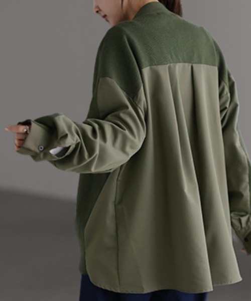 HUG.U(ハグユー)の「「 ニット × シャツ 」カーディガン(カーディガン/ボレロ・レディース・ダークグリーン/ブラック/ブラウン/グレー・FREE)」の6枚目の写真