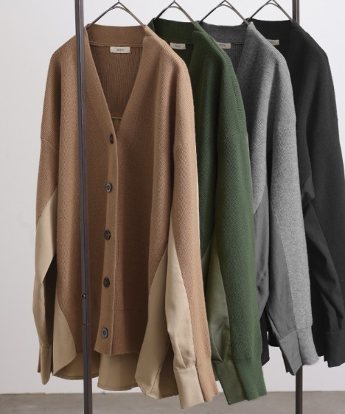 HUG.U(ハグユー)の「「 ニット × シャツ 」カーディガン(カーディガン/ボレロ・レディース・ダークグリーン/ブラック/ブラウン/グレー・FREE)」の19枚目の写真