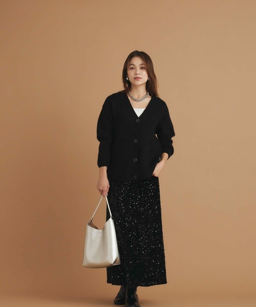 Edit Sheen（エディットシーン）の「Vネックニットカーディガン（カーディガン/ボレロ・レディース・ブラック/アイボリー・M）」の5枚目の写真