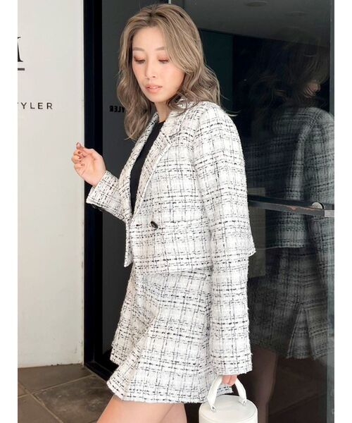 GYDA(ジェイダ)の「TWEEDタックプリーツスカートライクショートパンツ【SETUP着用可】(スカート・レディース・オフホワイト/ブラック・FREE)」の6枚目の写真