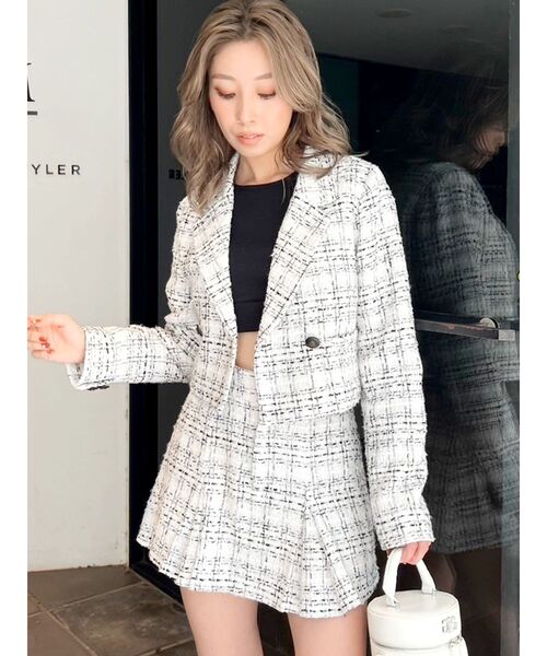 GYDA(ジェイダ)の「TWEEDタックプリーツスカートライクショートパンツ【SETUP着用可】(スカート・レディース・オフホワイト/ブラック・FREE)」の7枚目の写真