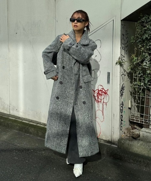 ジャギーロングミリタリーコート グレー ロングコート ボタン付き ジャギーロングミリタリーコート グレー ロングコート ボタン