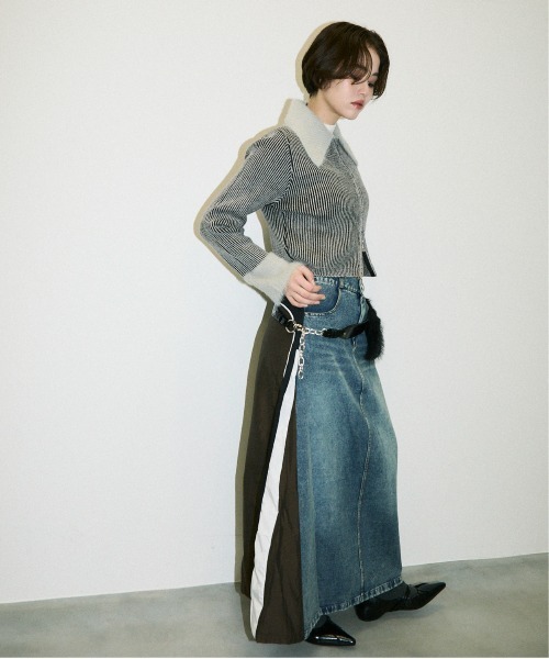 セール】sports mix docking denim long skirt / スポーツMIX