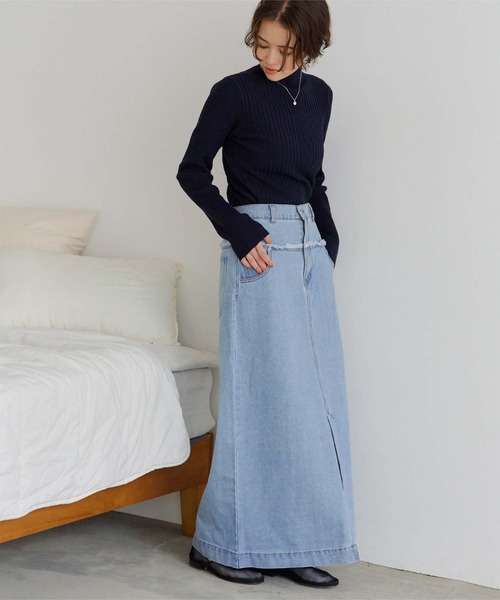 titivate（ティティベイト）の「デニム切り替えストレートスカート（デニムスカート・レディース・インディゴブルー/グレー/ライトブルー・FREE）」の4枚目の写真