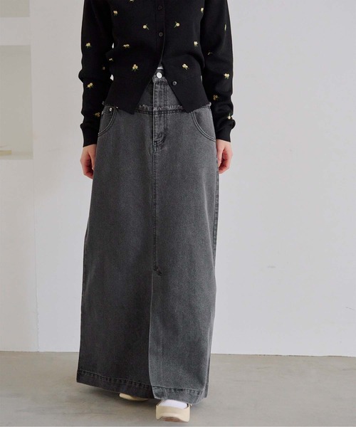titivate（ティティベイト）の「デニム切り替えストレートスカート（デニムスカート・レディース・インディゴブルー/グレー/ライトブルー・FREE）」の5枚目の写真
