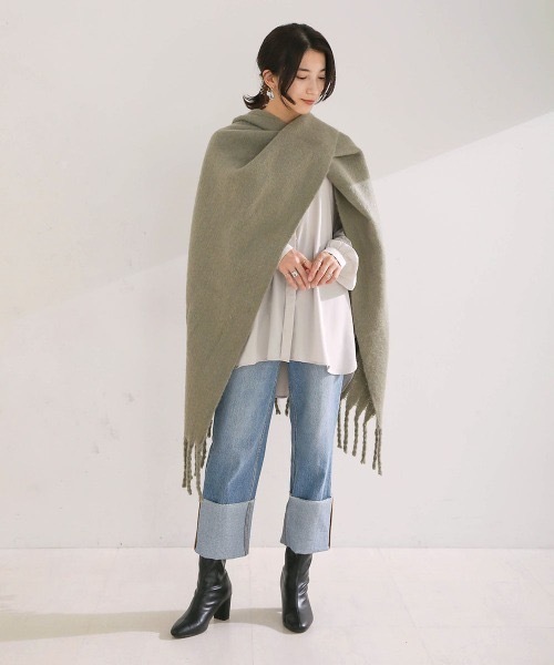 Bou Jeloud（ブージュルード）の「ポケット付きケープ風ポンチョカーデ（カーディガン/ボレロ・レディース・ブラック/ライトカーキ/ベージュ・FREE）」の10枚目の写真