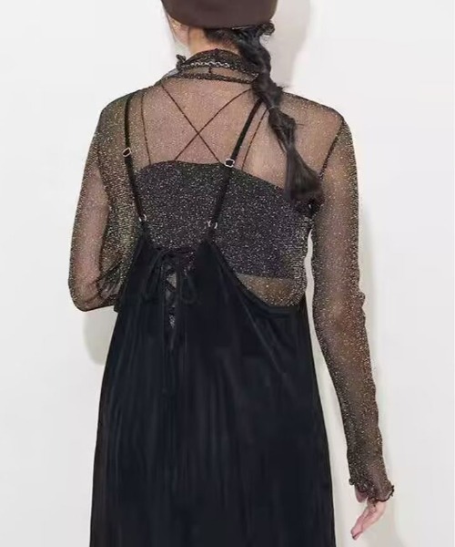 kirakiraShop（キラキラショップ）の「ラメのきらめきで魅せる、大人可愛いシースルートップス（Tシャツ/カットソー・レディース・ブラック/モカ/ブルー/ピンク/グレー/ブラウン/ベージュ/ホワイト・FREE）」の14枚目の写真