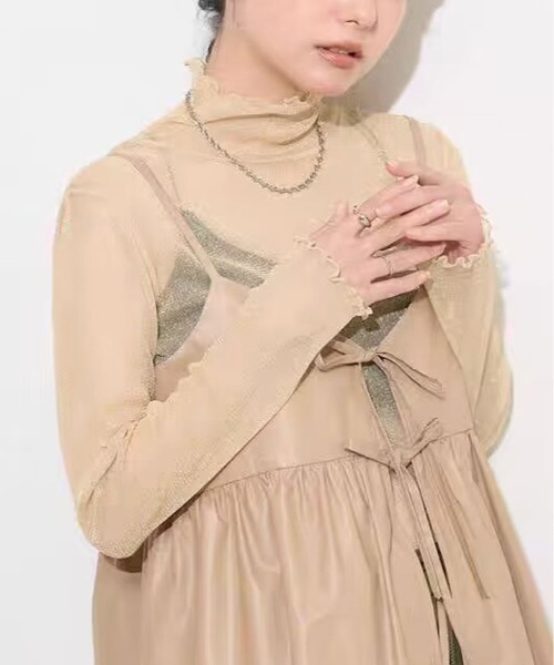 kirakiraShop（キラキラショップ）の「ラメのきらめきで魅せる、大人可愛いシースルートップス（Tシャツ/カットソー・レディース・ブラック/モカ/ブルー/ピンク/グレー/ブラウン/ベージュ/ホワイト・FREE）」の20枚目の写真